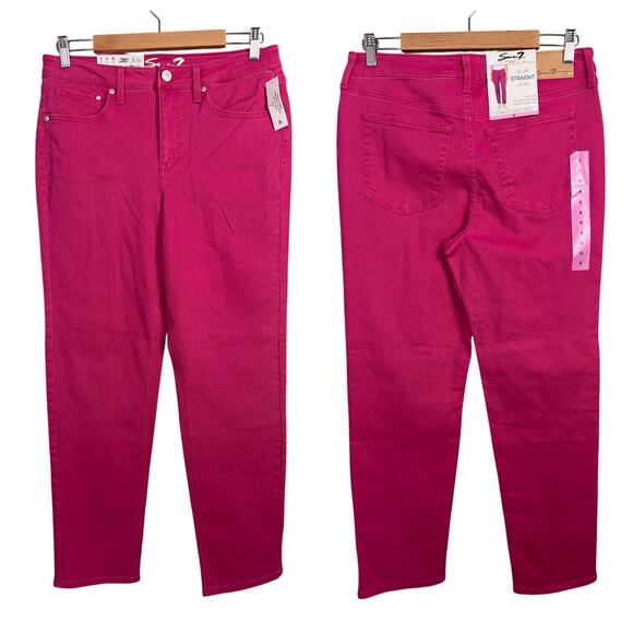 NWT Seven7 Women's 6 Slim Straight Jeans High Rise Pink Stretch Ankle‎ Casual - Picture 1 of 13